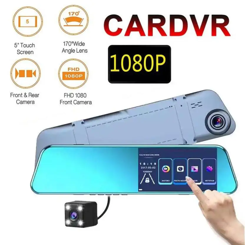 Сенсорный экран Экран Зеркало заднего вида видеорегистратор HD 1080P 5 дюймов
