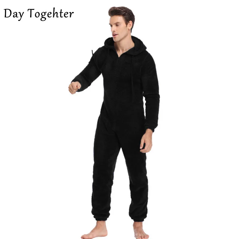 

Men's Autumn and Winter Warm Teddy Fleece Onesie Sleeping long-sleeve Pajamas Set Homewear Clothes Jumpsuits Hooded For Men