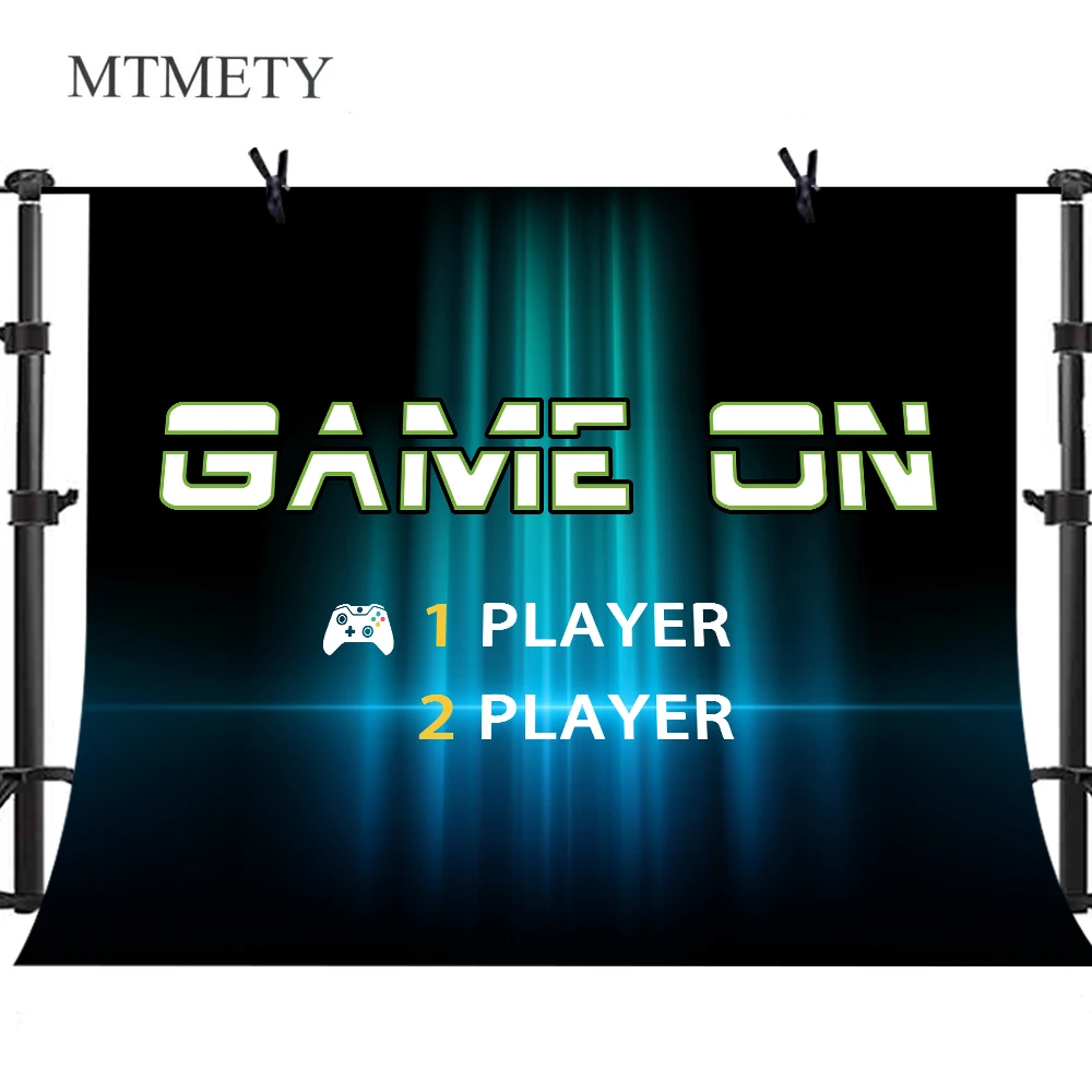 

MTMETY Vintage Game On Party Backdrop for Photography Abstract Space Background for Boy Theme Birthday Party Vinyl Banner