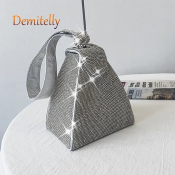 

New Geometric Triangle Ladies Handbag New Luxury Brand Design Rhinestone Ladies Clutch Evening Bag Mini Shiny Tote Bag Wallet