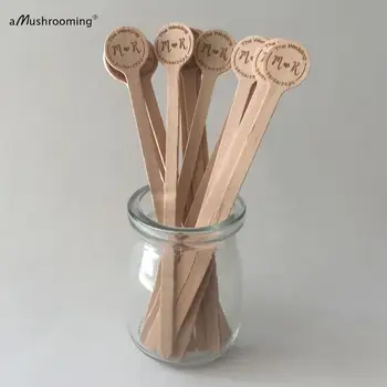 

The Wedding Rustic Birch Wood Drinking Stirrers with Initials and Date Cocktail Mixing Sticks Bridesmaid Gift Favors
