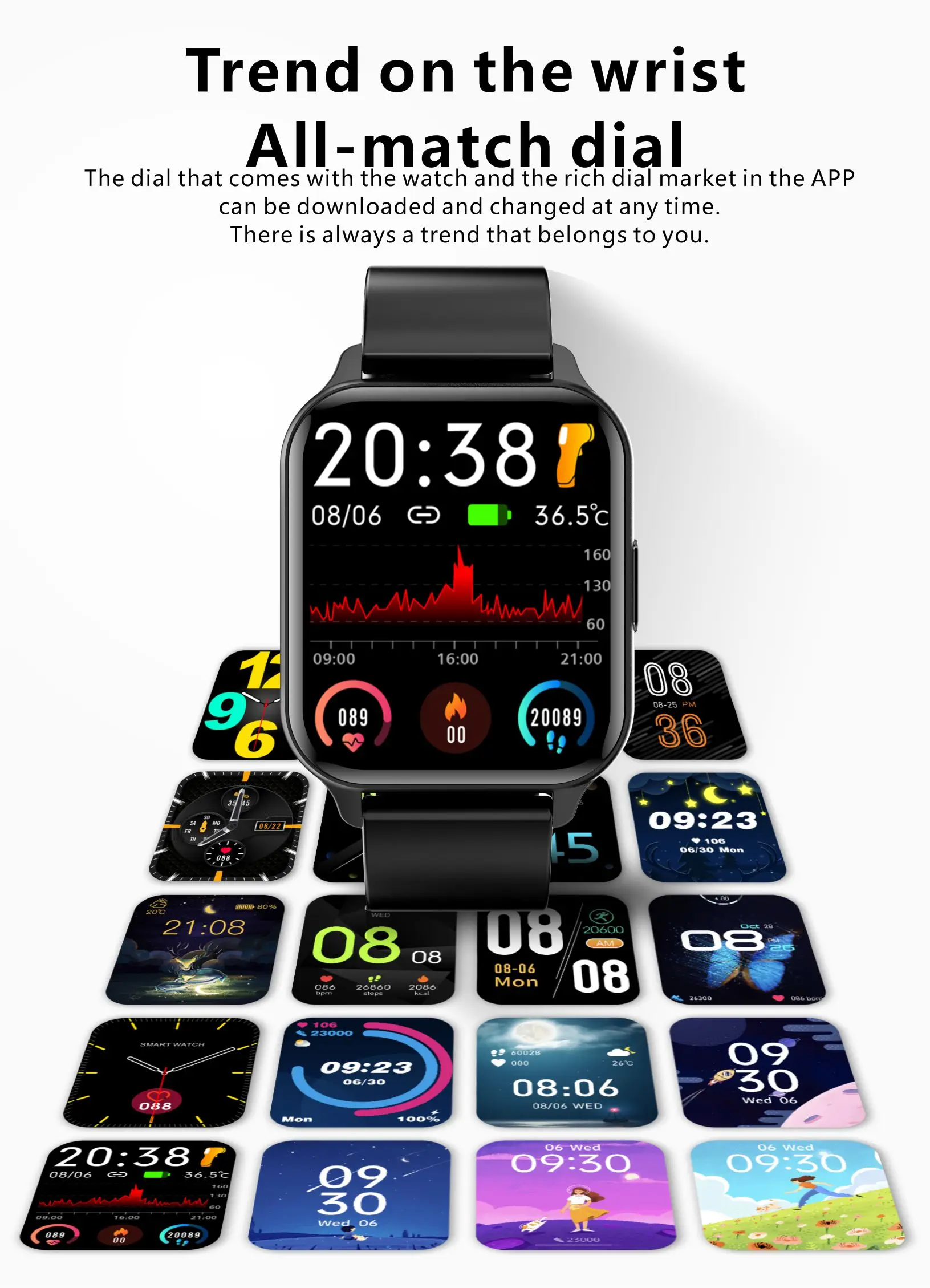 2022 Body temperature,Health monitoring of heart rate, blood pressure and blood oxygen，Music control ,IP68 Smartwatch