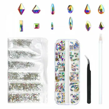 

Mixed Nail Art Set Crystals Strass Charms Rhinestones on Nails Diamond Glass Flatback Shinny Gems Stones Manicure Accessories