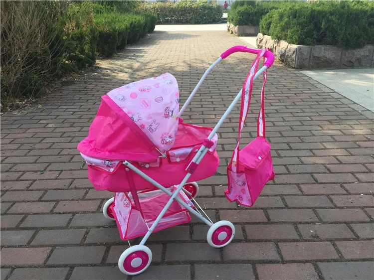 Simulation Doll Double Seat Trolley Girls Toy Children Foldable Hand Push Baby Stroller Pretend Play Doll Accessories 3