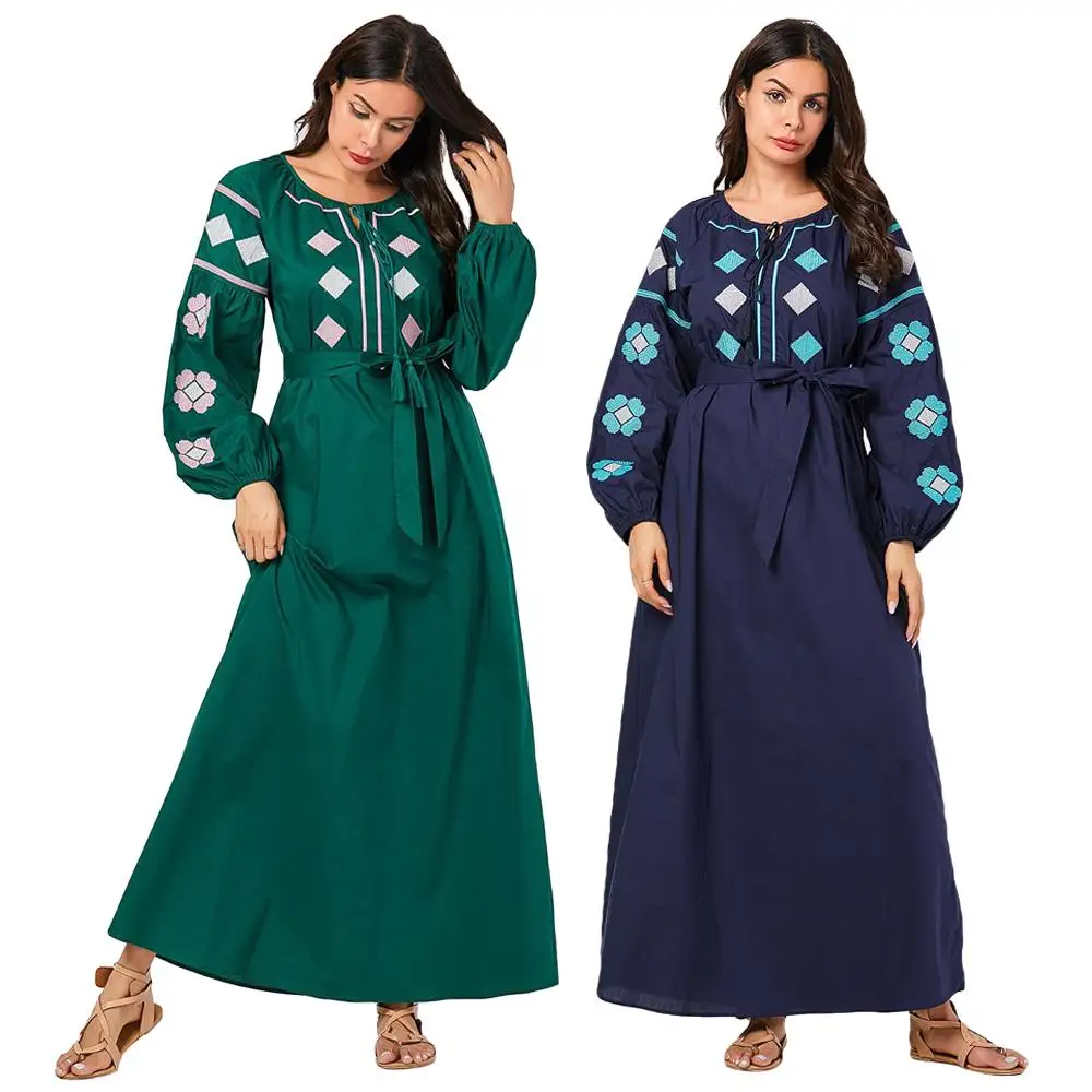 Арабский abaya модное женское длинное платье с вышивкой блуза с поясом мусульманский кафтан jilбаб Повседневная Исламская одежда осень длинный рукав