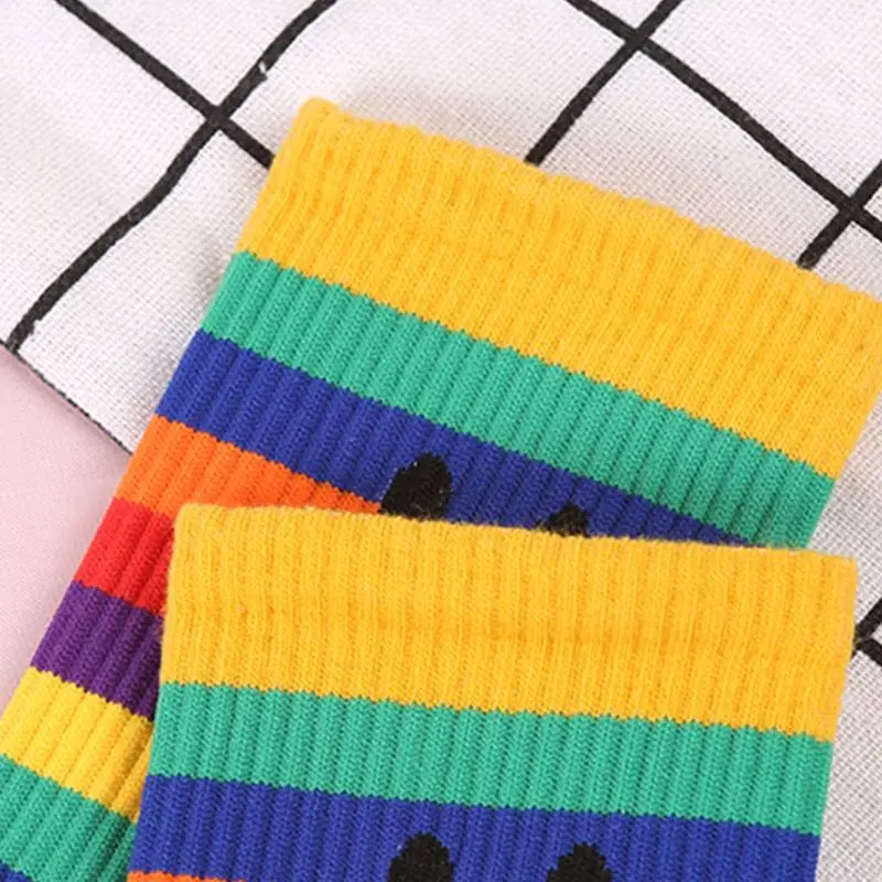 5Pair/Set Soft Cotton Low Cut Ankle Socks Rainbow Stripes Sports Socks for Adult B0KD