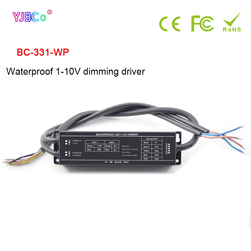 Bincolor Waterproof 1-10V Dimming Driver 5A*4CH LED Controller DC12V 24V Signal 1-10V Input PWM Output for LED Strip BC-331-WP hot sale apb 22erd plc dc12v 24v extension module 14 points digital input 8 points relay output