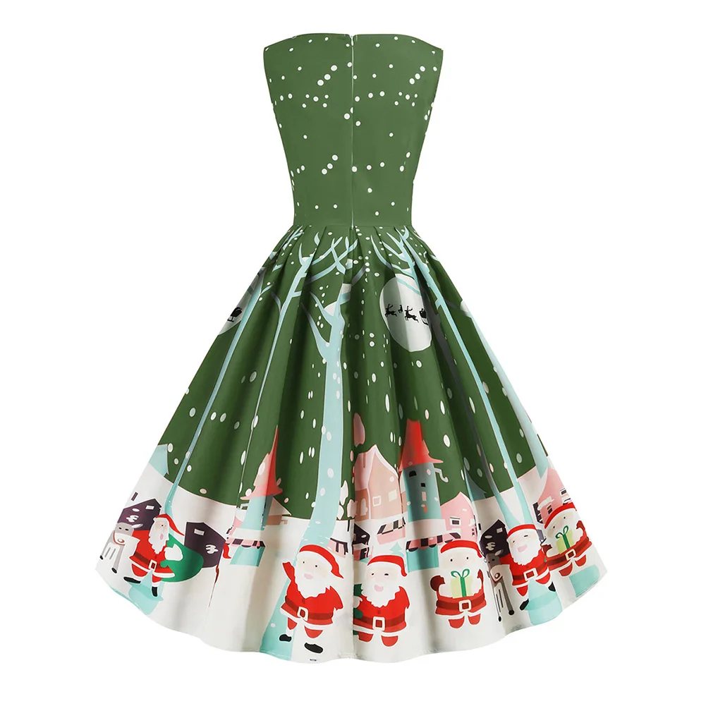 Koop Womens Fashion Plus Size Kerst Jurk Mouwloze Xmas Kerstman Gedrukt Criss Cross Party Jurk 2020 Nieuwe Jaar Jurken S XXL