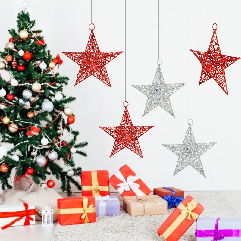 Estrella de purpurina de Navidad para árbol de Navidad, regalo, de hierro exquisito para decoración de boda, 15/20cm|Colgantes y adornos en forma de gota| - AliExpress