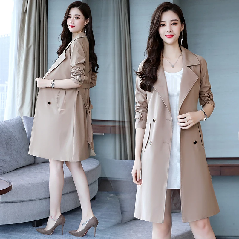 New Autumn slim windbreaker coat female Large size Fashion double-breasted popular Women's coat Raglan sleeve long trenchcoat