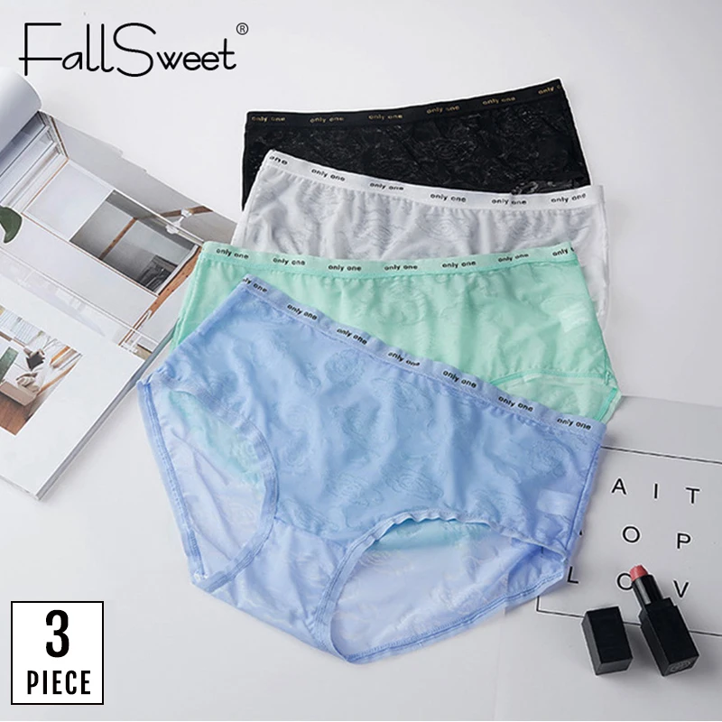 Женские трусы больших размеров FallSweet, бесшовное ультратонкое нижнее белье, мягкие шелковые трусики, 3 шт. / упак