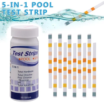 

50pcs PH Test Strips 5 in1 Swimming Pool Water Test Paper Chlorine Bromine PH Meter Alkalinity Hardness Total Measure Supplies