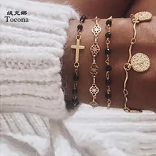 Tocona Мода 5 шт./компл. разноцветные бусы Браслеты Подвески в виде креста полые с геометрическим узором цепь кулон Для женщин аксессуары 8370