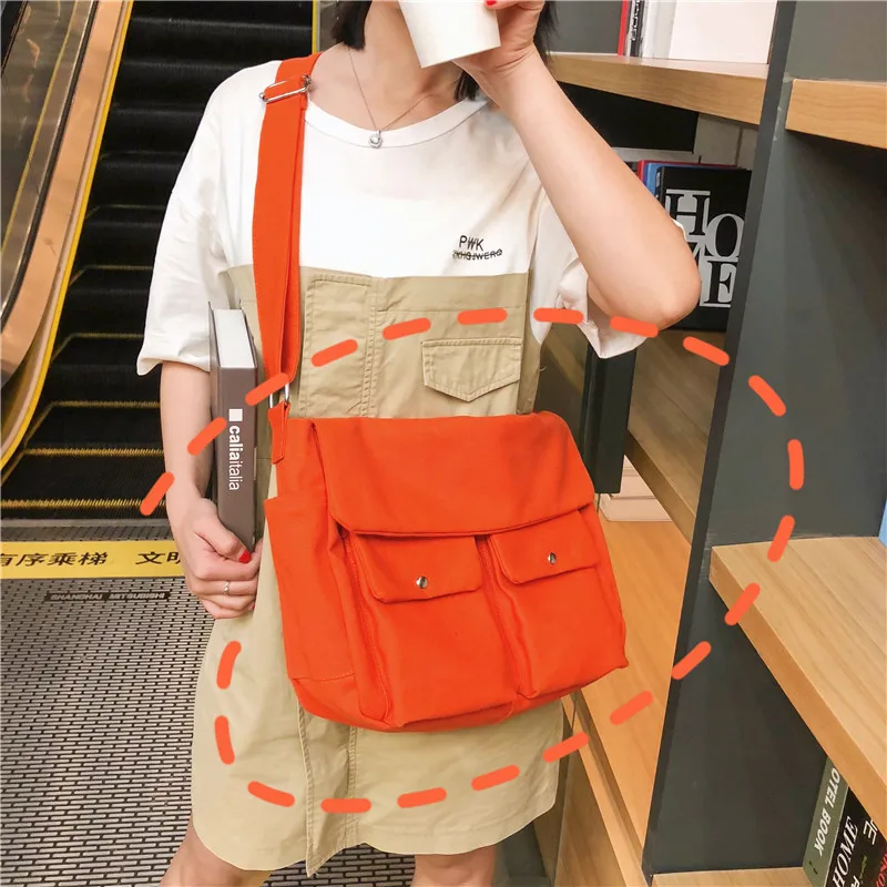 Японский стиль Харадзюку Hong Kong Стиль студентов простые двойные нагрудник холщовая ручная сумка Универсальный Модный мягкий для девочек S