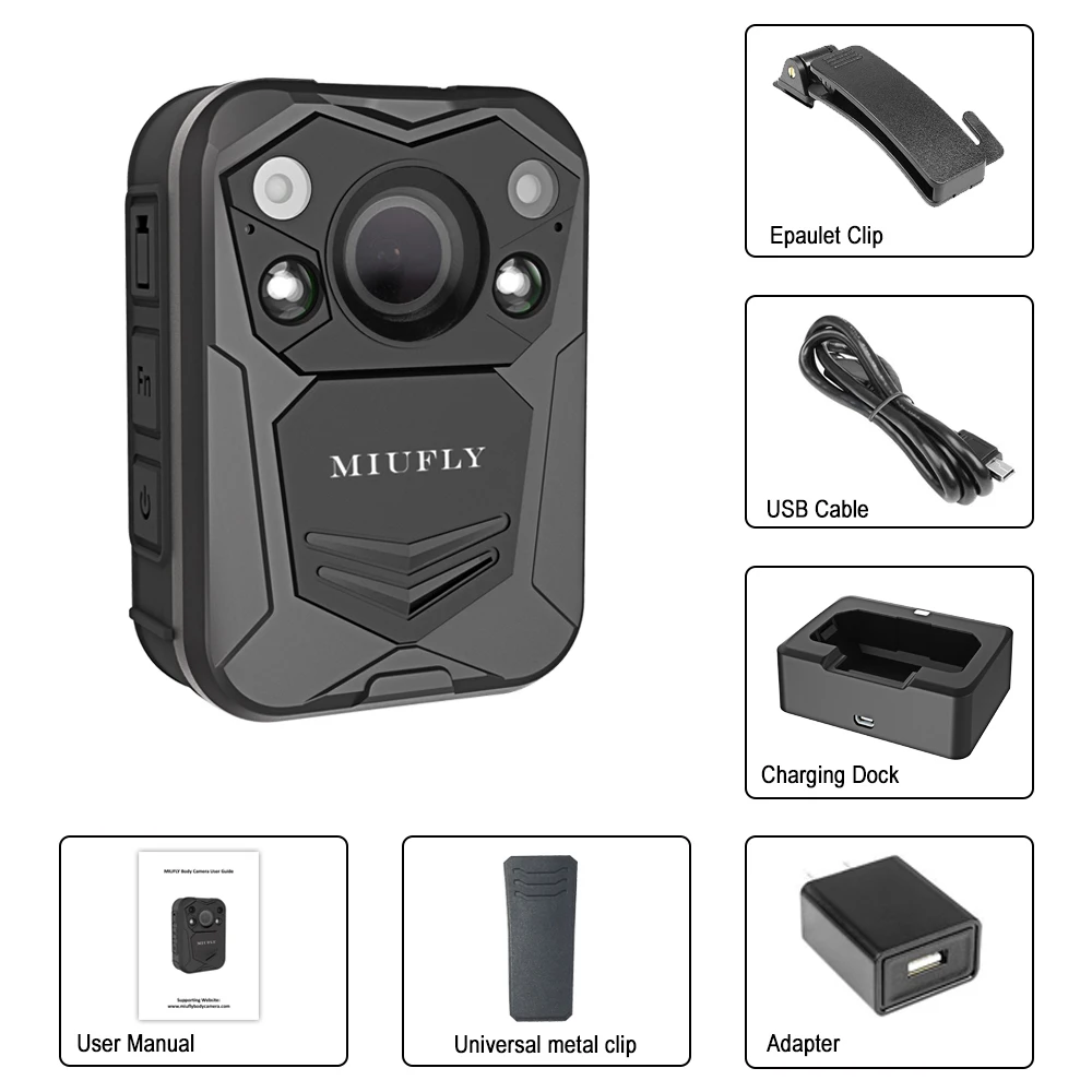 Камера MIUFLY 2K Pro Body с 2-дюймовым дисплеем, функцией ночного видения, встроенной памятью 128G и gps