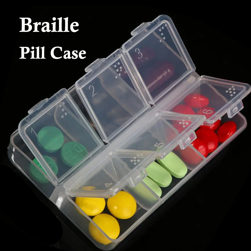 Braille Pill Cases 6 Cell Drugs Container Blind Tablets Storage Box