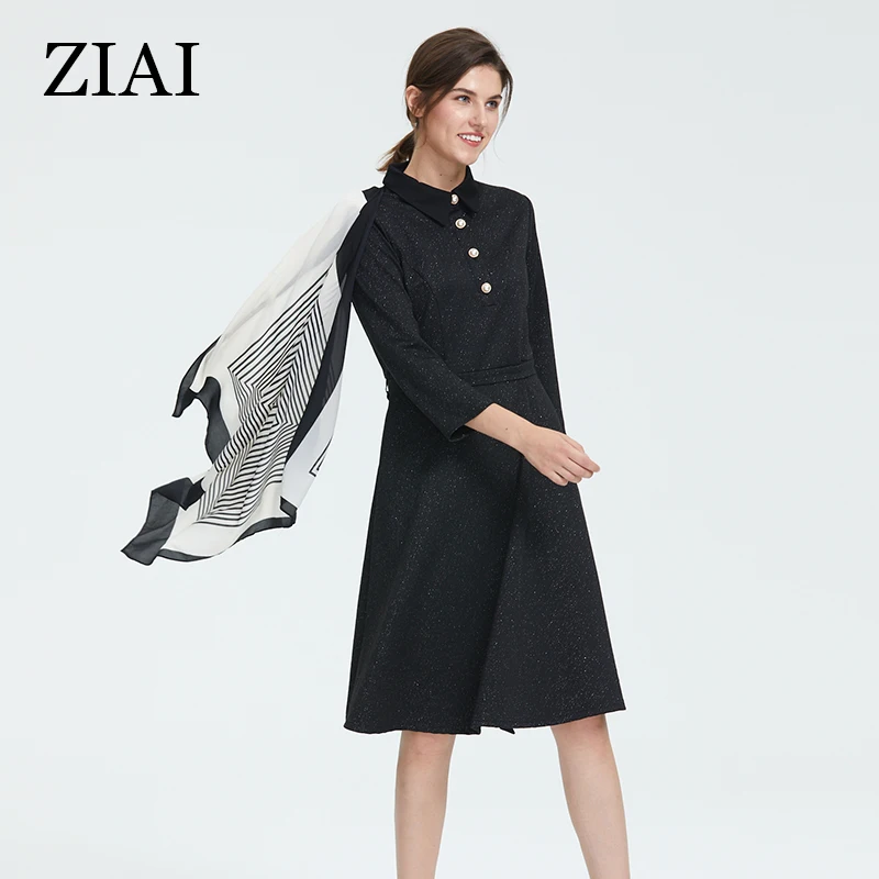 Zwarte Jurk Voor Vrouwen, Vrouwelijke En Kantoor Dame-Revers Knop Lente-Herfst Rok Is Lang, slim Fit En Elegante Zwarte Jurk Voor Vrouwen, Vrouwelijke En Kantoor Dame-Revers Knop Lente-Herfst Rok Is Lang, slim Fit En Elegante