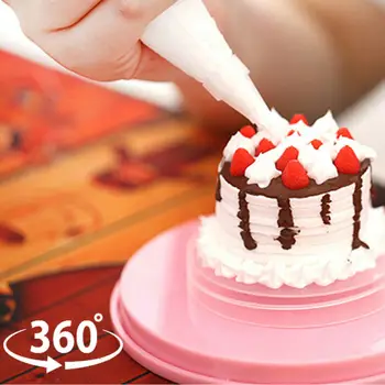 

14cm Revolving Cake Turntable Decorating Elegnt Pink Stand Non-Slip Base
