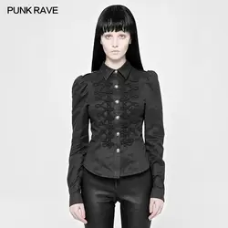 Панк рейв Женская стимпанк рубашка в стиле ретро черная Военная Униформа Рубашка Готическая индивидуальность цветочный длинный рукав