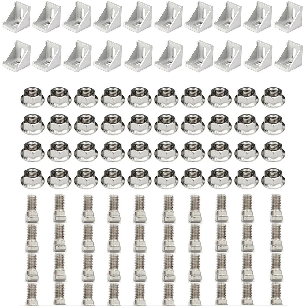 3030 Aluminum Profile Connector Set: 20pcs Corner Bracket + 40pcs M6 x 16mm T Bolt Screws Hex Flange Nuts | Обустройство дома