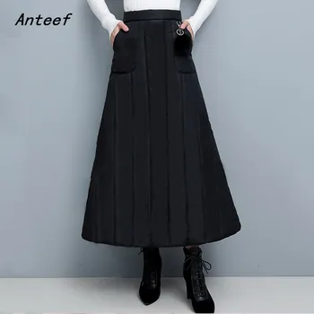 

black Down cotton plus size vintage 2020 high waist clothes autumn winter casual loose long skirts womens skirt women streetwear