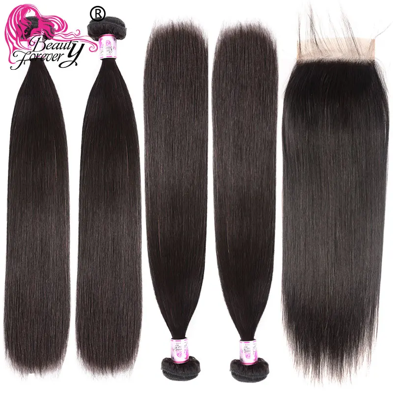 Beauty Forever 4*4 перуанские прямые человеческие волосы 4 шт. 100% натуральные Remy для