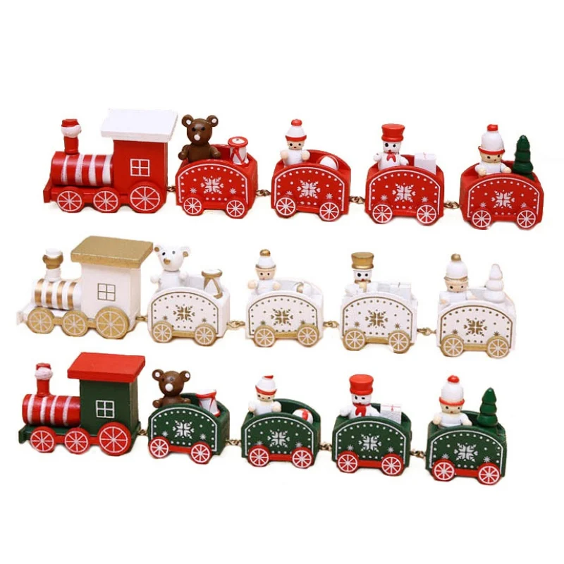 

Christmas Wooden Toys Painted Train Ornaments Kids Cute Gift Toys For Christmas Party Kindergarten Display Window Small Decorati