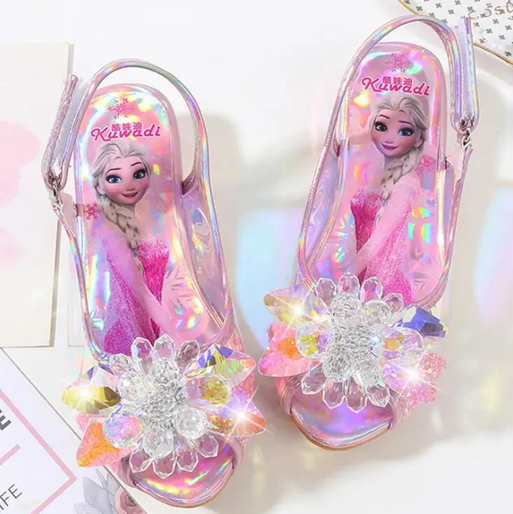 Для девочек вечерние туфли в стиле «Принцесса» кожаные блестящие кристаллы стразы, с бантиком, обувь для детей Эльза тапки носки в подарок на Рождество для детей