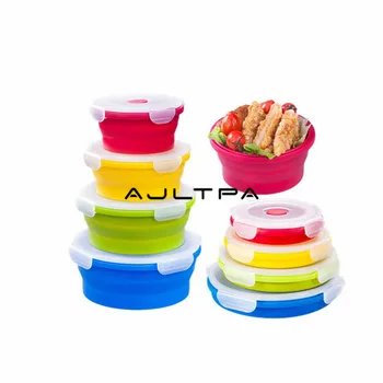 

50pcs/lot Silicone Collapsible Portable Lunch Box Microwave Oven Bowl Round Folding Bento Box Eco-Friendly Food Storage Lunchbox