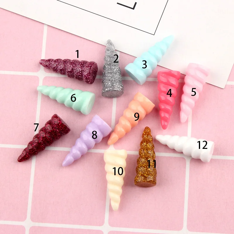 

1*2.7cm 30Pcs/lot Cute Resin unicorn horns patches appliques for Children's headwear accessories, DIY crafts materials