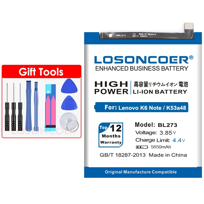 LOSONCOER 5650mAh аккумулятор для lenovo K6 Note/K53a48 сменные батареи с бесплатным набором инструментов