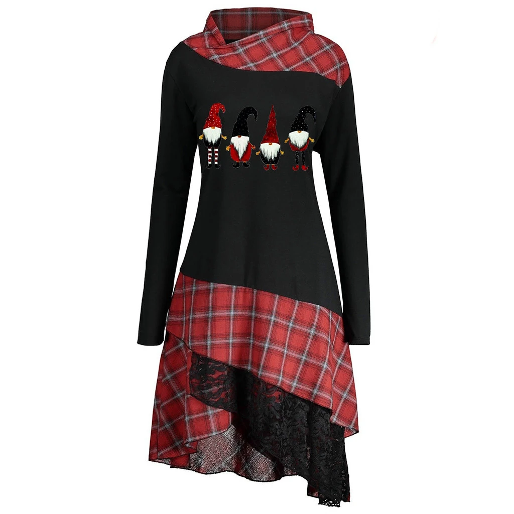 FREE OSTRICH Blouse Women Long Sleeve Irregular Plaid Button Turtleneck Christmas Pullover 2019 Shirt Tops Blusas Feminina 1004