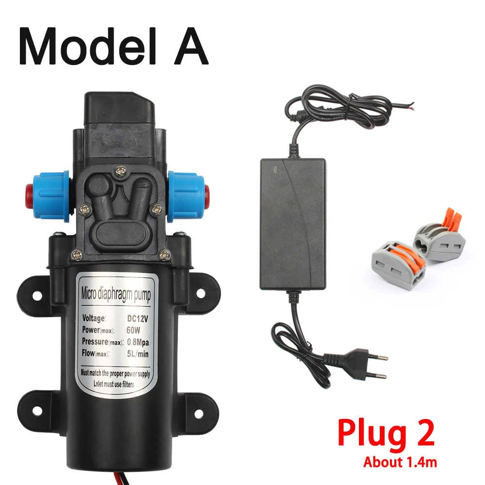 A and Plug 2 DC 12 В 60 Вт микро электрический мембранный Водяной насос автоматический переключатель 5л/мин высокое давление Автомойка Спрей Водяной насос 0.8мпа 5л/мин - Напряжение: A and Plug 2