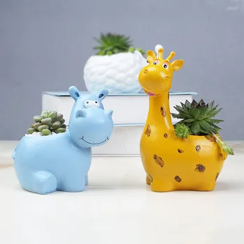 

Creative Resin Flower Pots Hippo Giraffe Shape Planters Succulent Plants Cute Animal Flower Pot Pastoral Style Home Garden Decor
