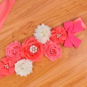 

Coral Flower Maternity sash Pregnancy belly belt Baby Shower party Accessories Photo Props Wedding Fancy Waistband Woman Sash
