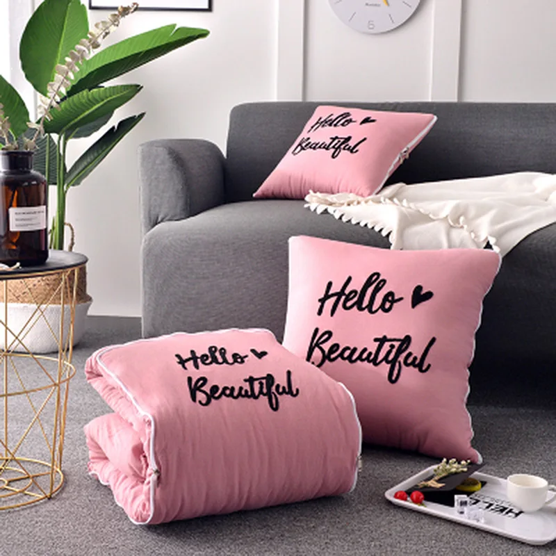 Pink Новое поступление, современный стиль, два в одном, подушка, одеяло, конфетный цвет, хлопок, квадратная форма, переносное, кондиционер, плед - Цвет: Pink