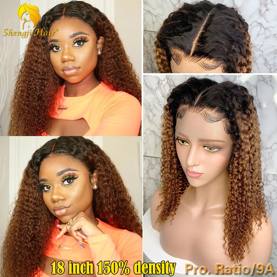 Cheap 2T Blonde Curly Ombre Lace Front Wig Pre Plucked With Baby Hair T1b/8 13x6 Brazilian Remy Human Wigs | Шиньоны и парики