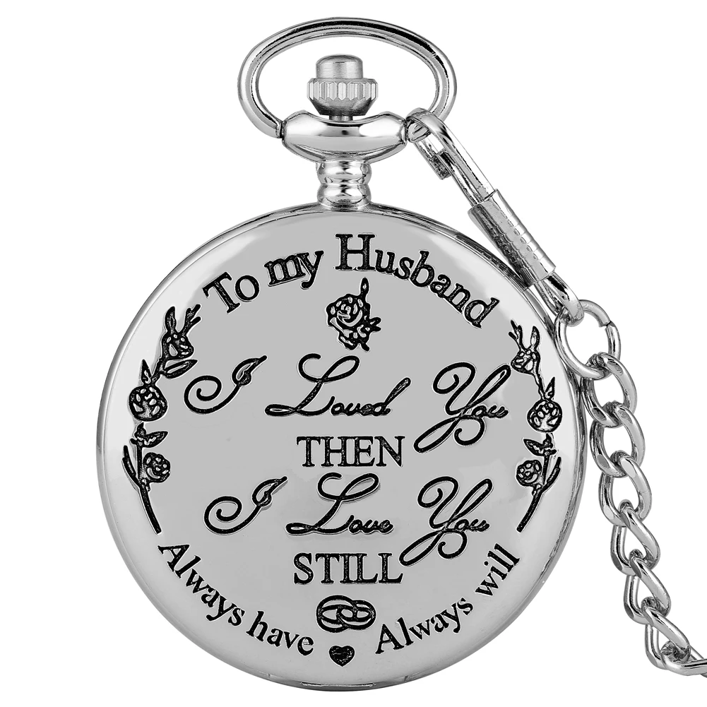 

Classic Silver Boys Pocket Watch "I Love You" Pattern Pocket Watch Roman Digital Dial Pocket Watches for Men