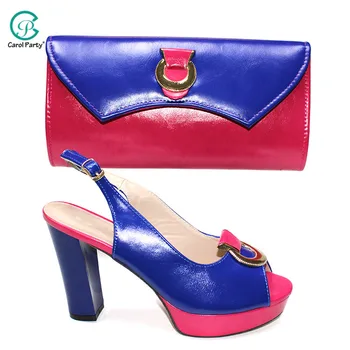 

Fuchsia and Royal Blue Colorful New Arrival 2020 Italian design Shoes with Matching Bag for Women Shoes and Bag Set for Party