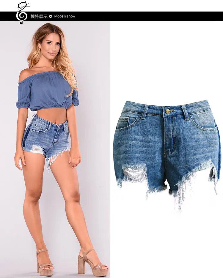 AliExpress EBay интернет-знаменитости горячая распродажа Женские брюки Amazon-tassels пляжные джинсы с высокой талией с дырками короткие штаны