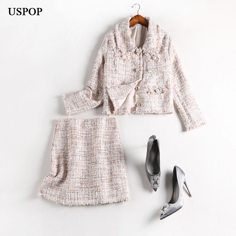 

USPOP 2020 new spring women coats plus size tweed coats skirt suits
