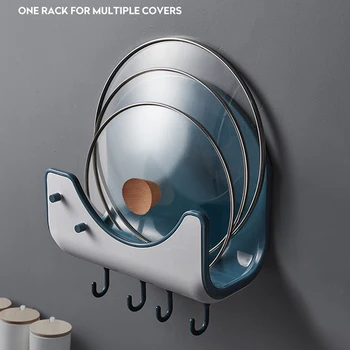 

Pot Lid hoder Wall Mounted Cover Frame Creative Multifunctional Shelf Non-perforated Kitchen Storage Rack With HookCutting Board