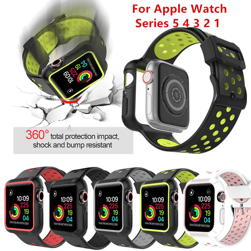 

Soft Silicone Watch Band+Protective Case for Apple Watch Series 5 4 3 2 1 Replacement Wristwatch Strap for Iwatch 38/42/40/44mm