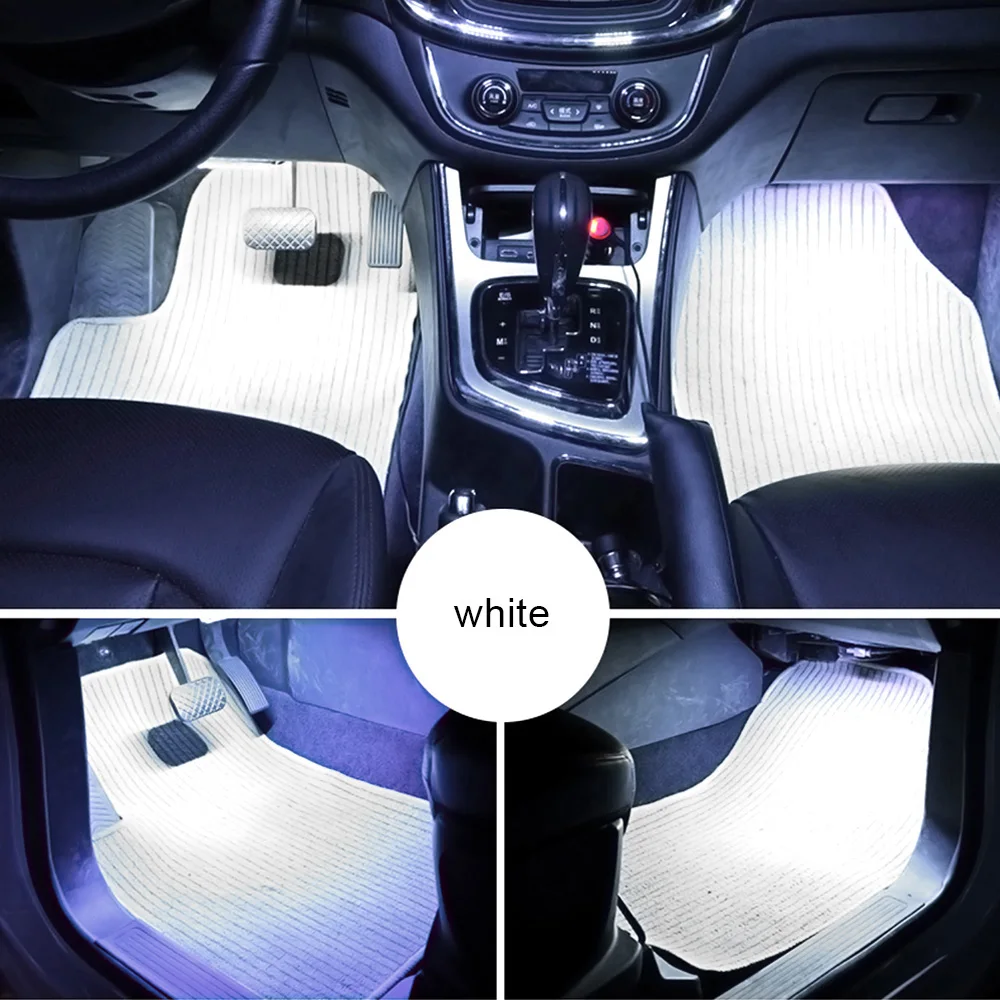 LEEPEE 2 Piece Car LED Dash Floor Foot Strip Light Cigarette Lighter Adapter Interior Decorative Lamp Atmosphere Lamps