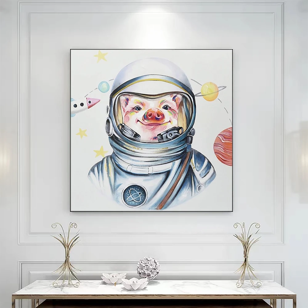 Laeacco Lienzo Pintura Caligrafia Mr Pig Astronauta Arte De La