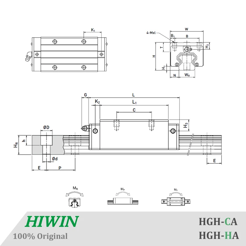 HIWIN HGR20 Length 1500mm HGH20CA Linear Guide Rail and Blocks Carriage Linear Guideways Machine Center CNC with High Quality