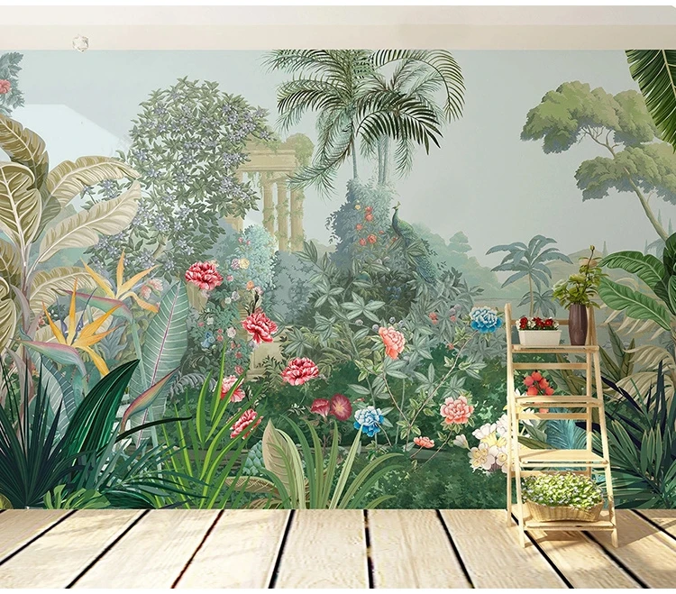 Personalizado medieval floresta tropical palácio flores mural