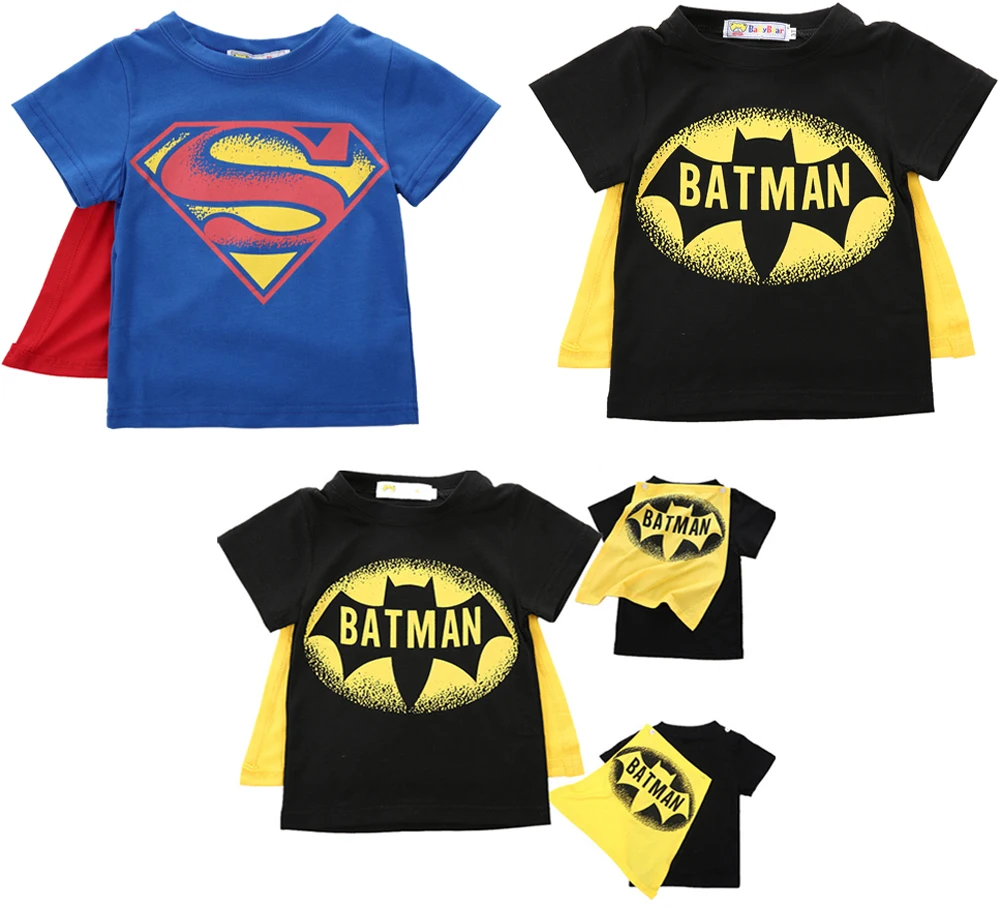 

Pudcoco Summer Toddler Kids Boys Short Sleeve Cartoon Hero Superman Batmen T-Shirt with Cloak Tees Costume Clothes Tops 2-7Y