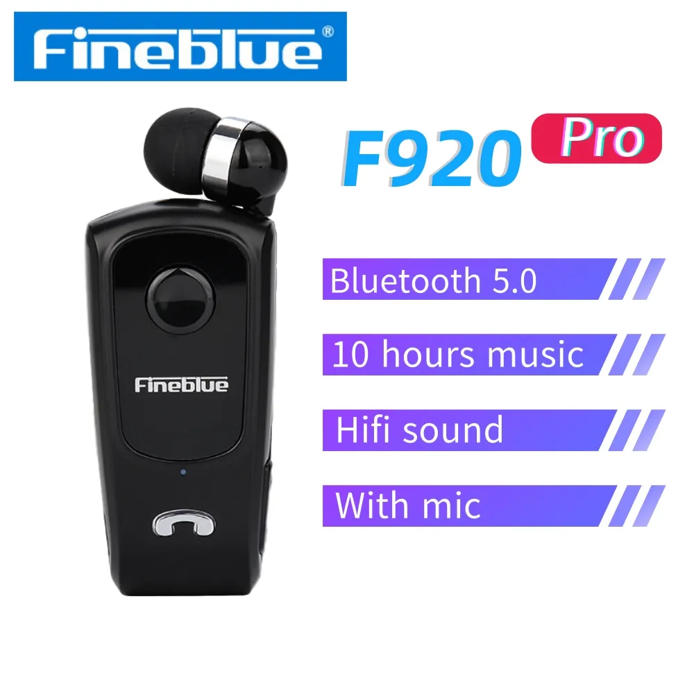 

Fineblue F920 Pro Bluetooth 5 Earphone Wireless Clip On Collar Headset Earpiece Handsfree With HD Mic Noise Cancelling In Ear