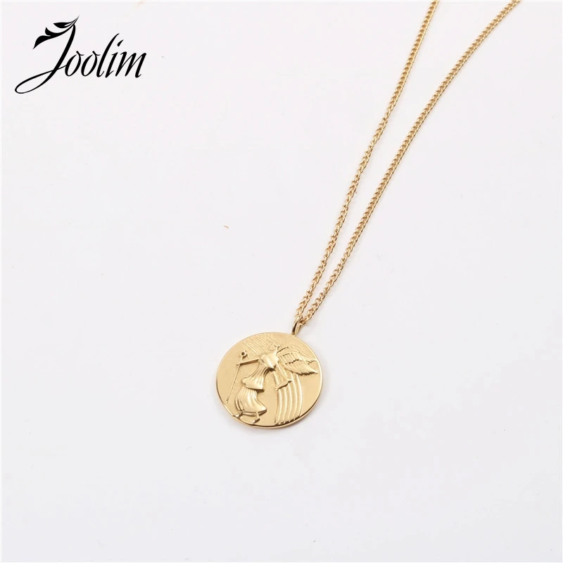 

Joolim Jewelry High End PVD Wholesale No Fade Vintage Greek Mythology Coin Pendant Stylish Stainless Steel Necklace For Women